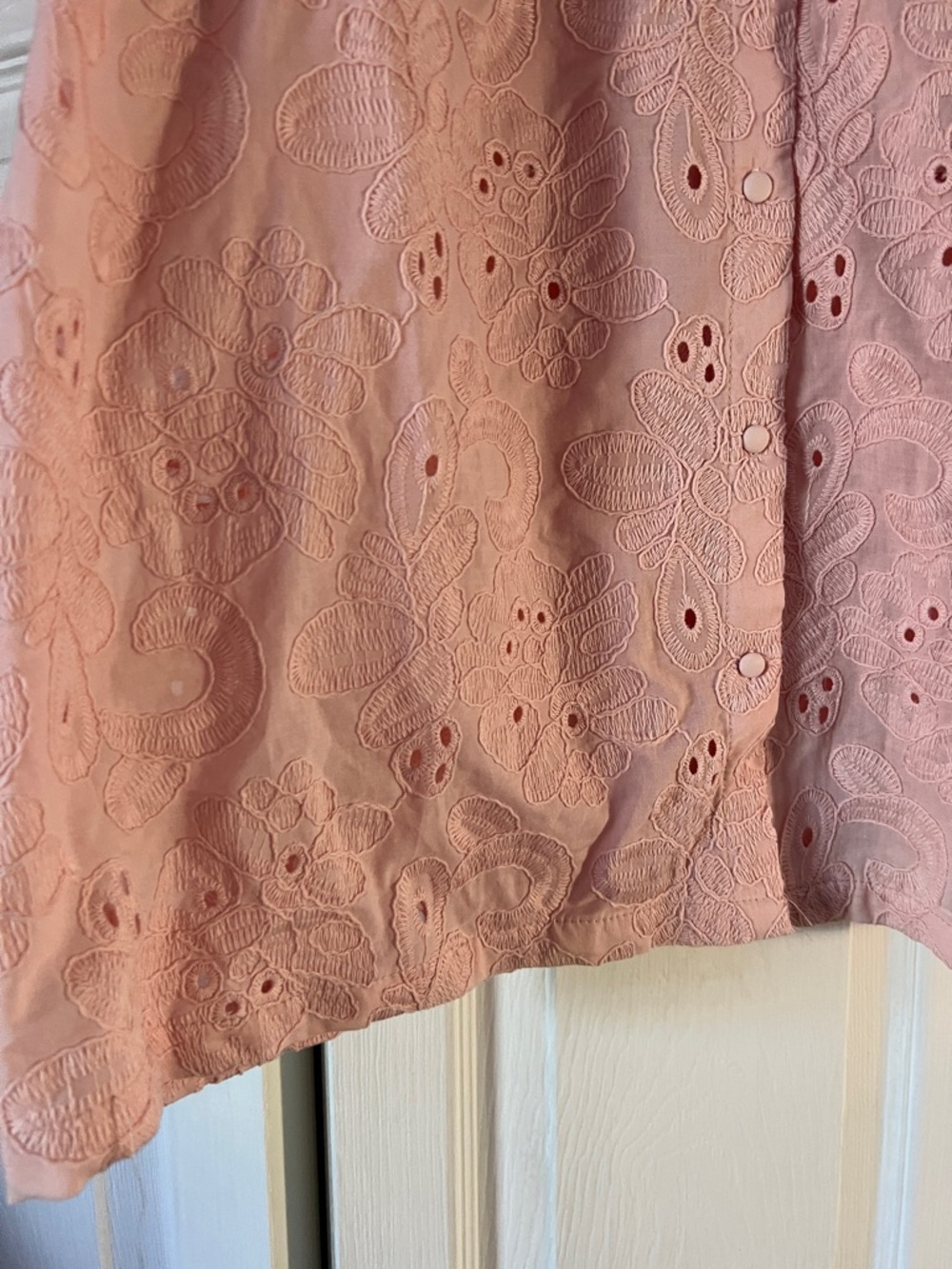Calypso St. Barth Pink Eyelet Puff-Sleeve Button Front Blouse - Picture 3 of 11